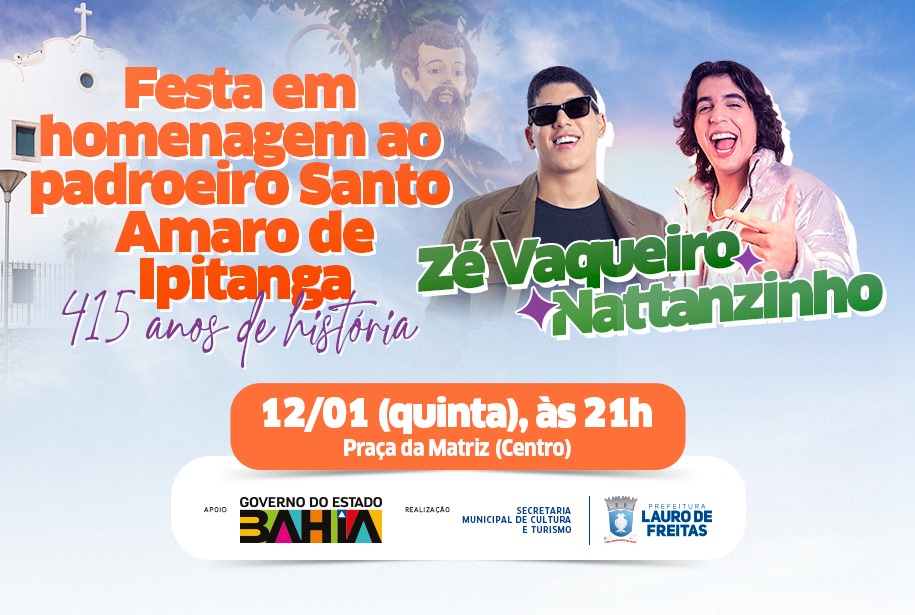 Z� Vaqueiro e Nattanzinho, al�m de shows religiosos, agitam festa do padroeiro de Lauro de Freitas 2023