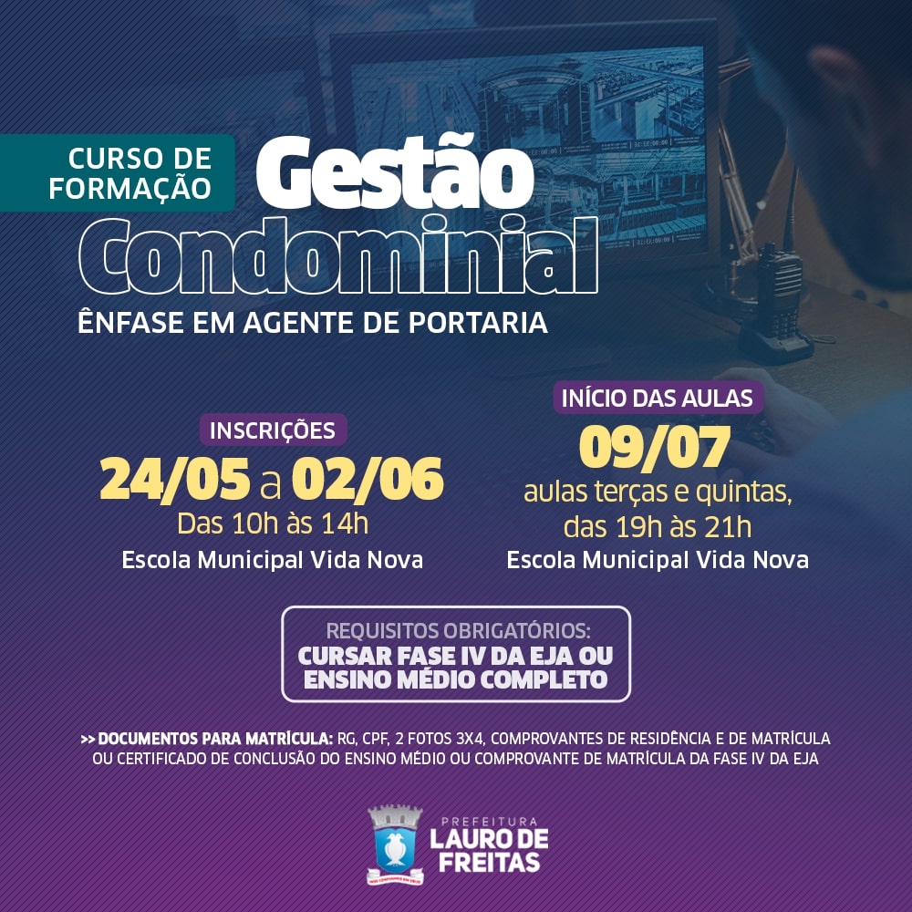 Inscri��es para curso de Gest�o Condominial em Lauro de Freitas ser�o abertas amanh� (24)