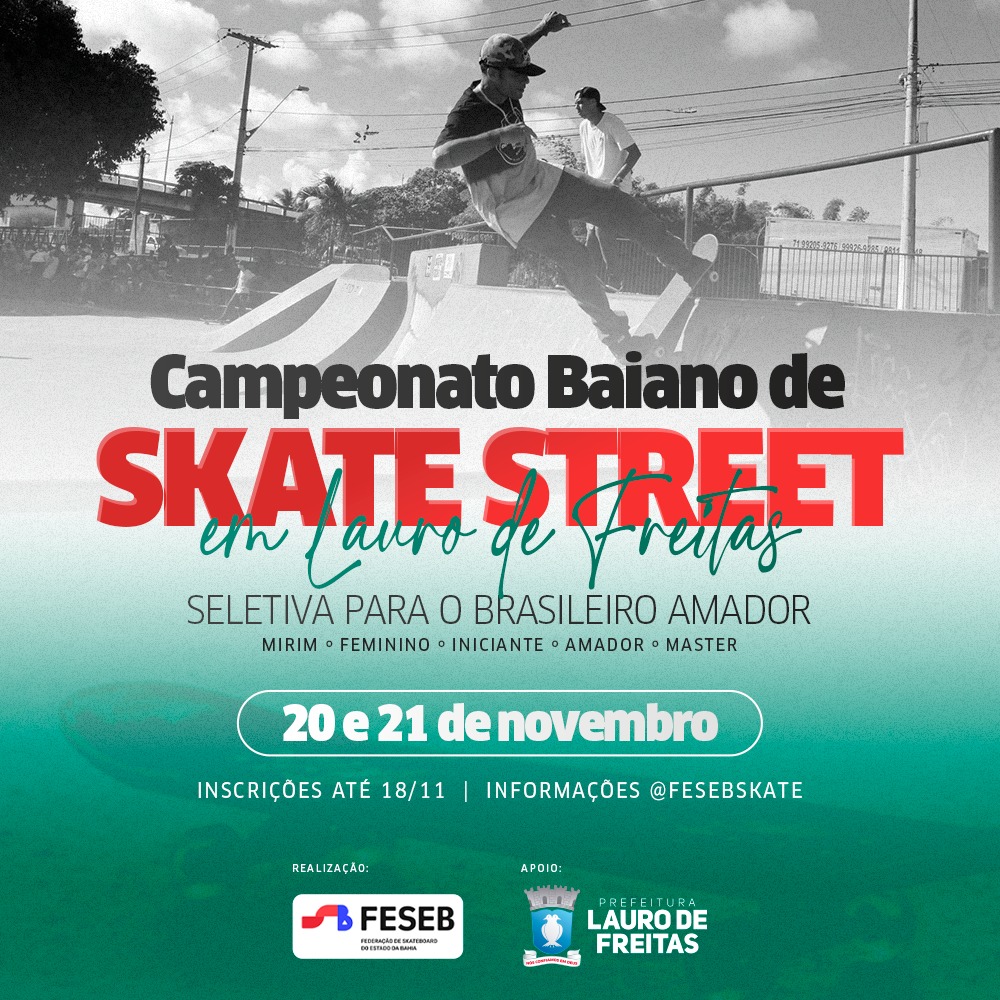 Campeonato Baiano de Skate Street movimenta Lauro de Freitas no fim de semana. Inscri��es v�o at� esta quinta (18)